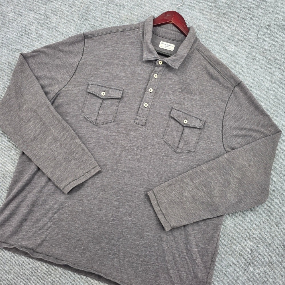 Tommy Bahama Jeans Mens Gray Heather Long Sleeve Double Pocket Polo Shirt XL